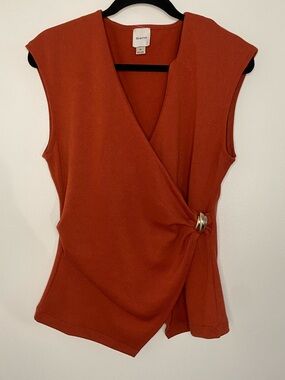 Anthropologie Maeve Hardware Wrap VNeck Sleeveless Burnt Orange Top Size M